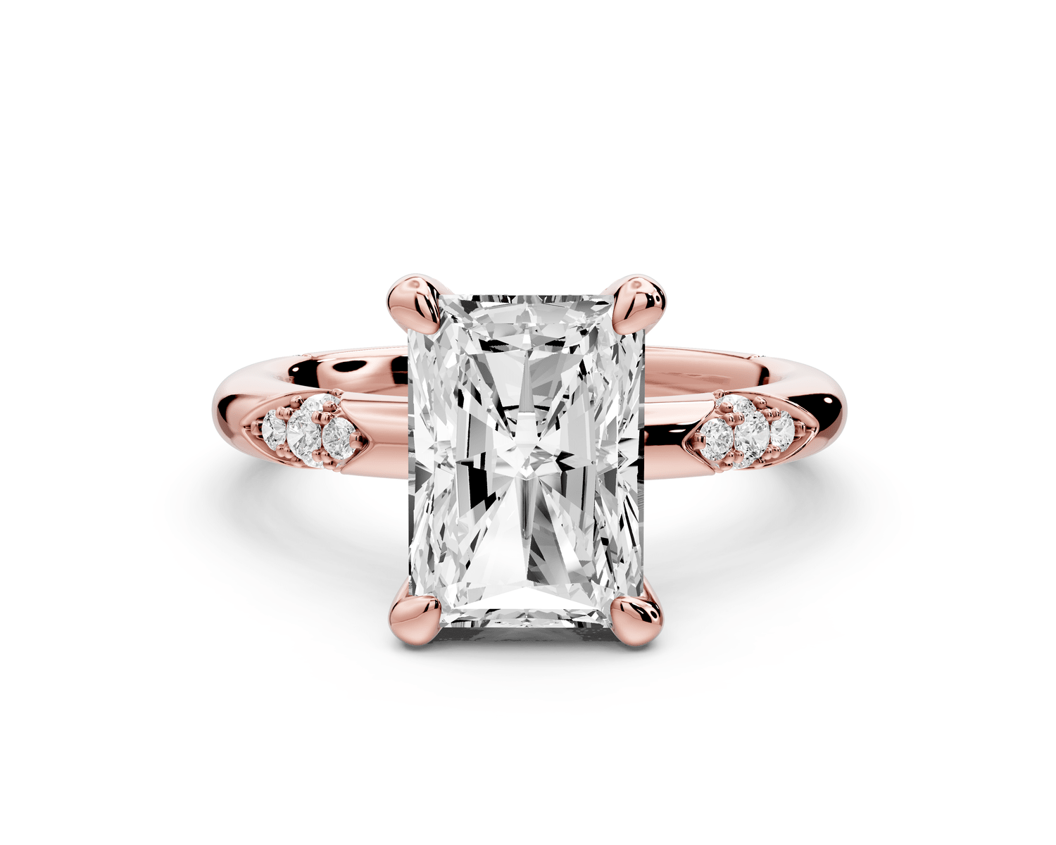 Luna - 3ct 14k rose gold radiant Diamond Crown with Flush - Set Diamond Clusters Engagement Ring - Mr. Alex Jewelry