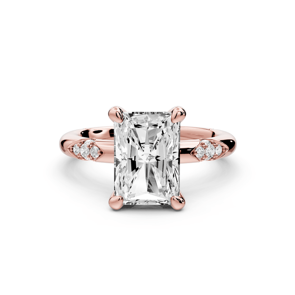 Luna - 3ct 14k rose gold radiant Diamond Crown with Flush - Set Diamond Clusters Engagement Ring - Mr. Alex Jewelry