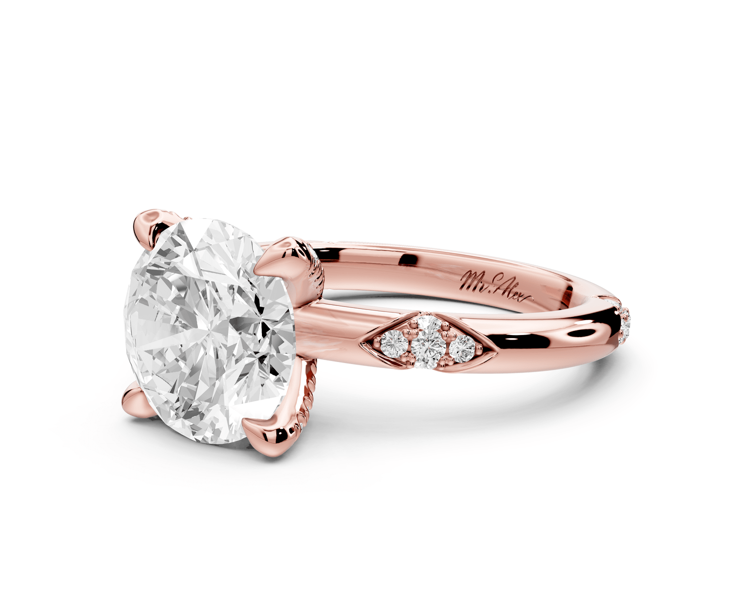 Luna - 3ct 14k rose gold round Diamond Crown with Flush - Set Diamond Clusters Engagement Ring - Mr. Alex Jewelry