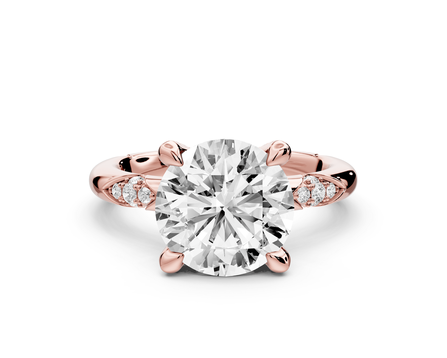 Luna - 3ct 14k rose gold round Diamond Crown with Flush - Set Diamond Clusters Engagement Ring - Mr. Alex Jewelry