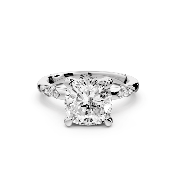 Luna - 3ct 14k white gold cushion Diamond Crown with Flush - Set Diamond Clusters Engagement Ring - Mr. Alex Jewelry