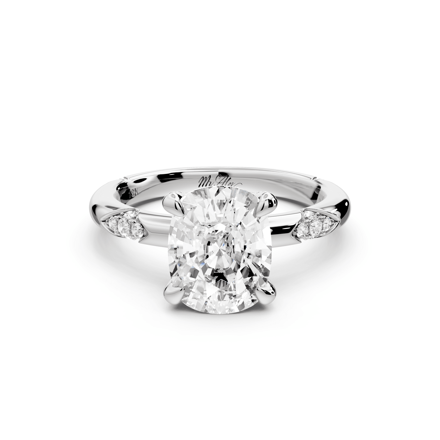 Luna - 3ct 14k white gold ecushion Diamond Crown with Flush - Set Diamond Clusters Engagement Ring - Mr. Alex Jewelry