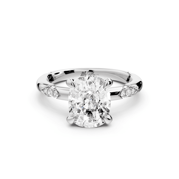 Luna - 3ct 14k white gold ecushion Diamond Crown with Flush - Set Diamond Clusters Engagement Ring - Mr. Alex Jewelry