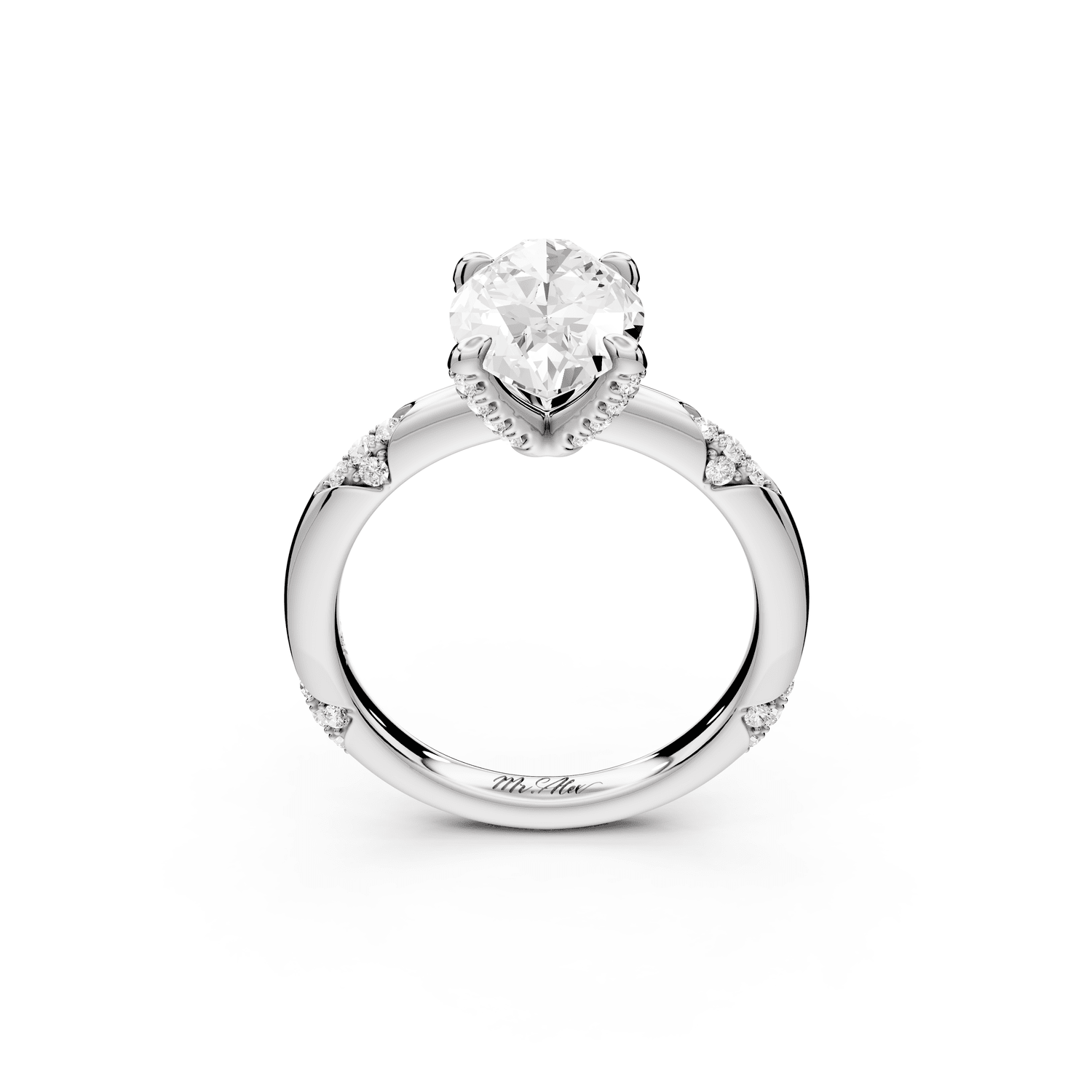 Luna - 3ct 14k white gold marquise Diamond Crown with Flush - Set Diamond Clusters Engagement Ring - Mr. Alex Jewelry