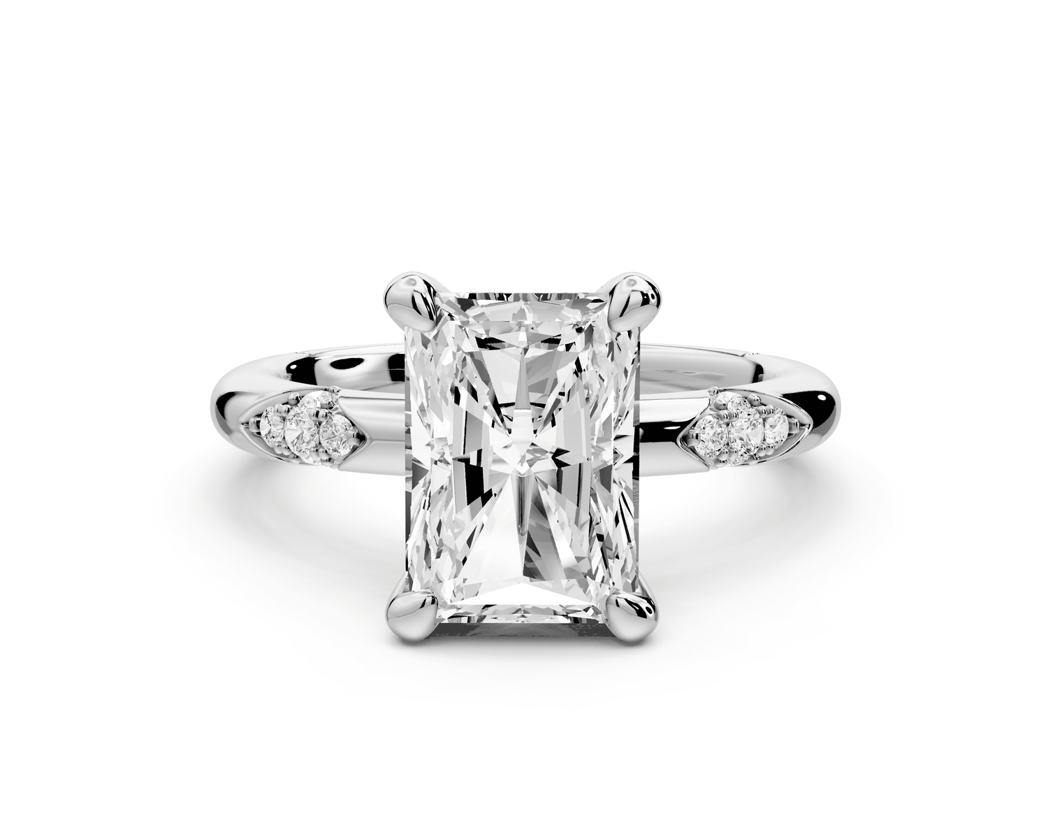 Luna - 3ct 14k white gold radiant Diamond Crown with Flush - Set Diamond Clusters Engagement Ring - Mr. Alex Jewelry