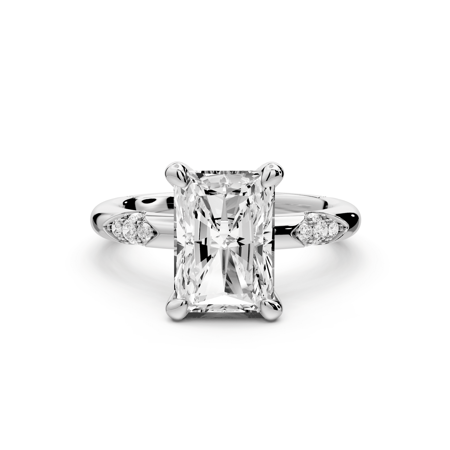 Luna - 3ct 14k white gold radiant Diamond Crown with Flush - Set Diamond Clusters Engagement Ring - Mr. Alex Jewelry