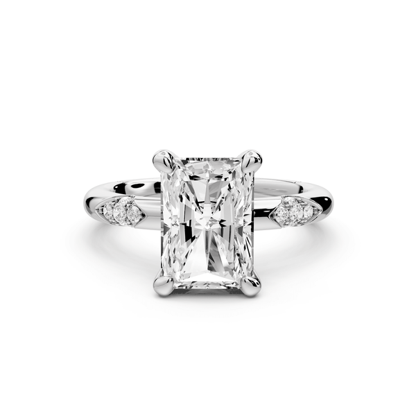 Luna - 3ct 14k white gold radiant Diamond Crown with Flush - Set Diamond Clusters Engagement Ring - Mr. Alex Jewelry
