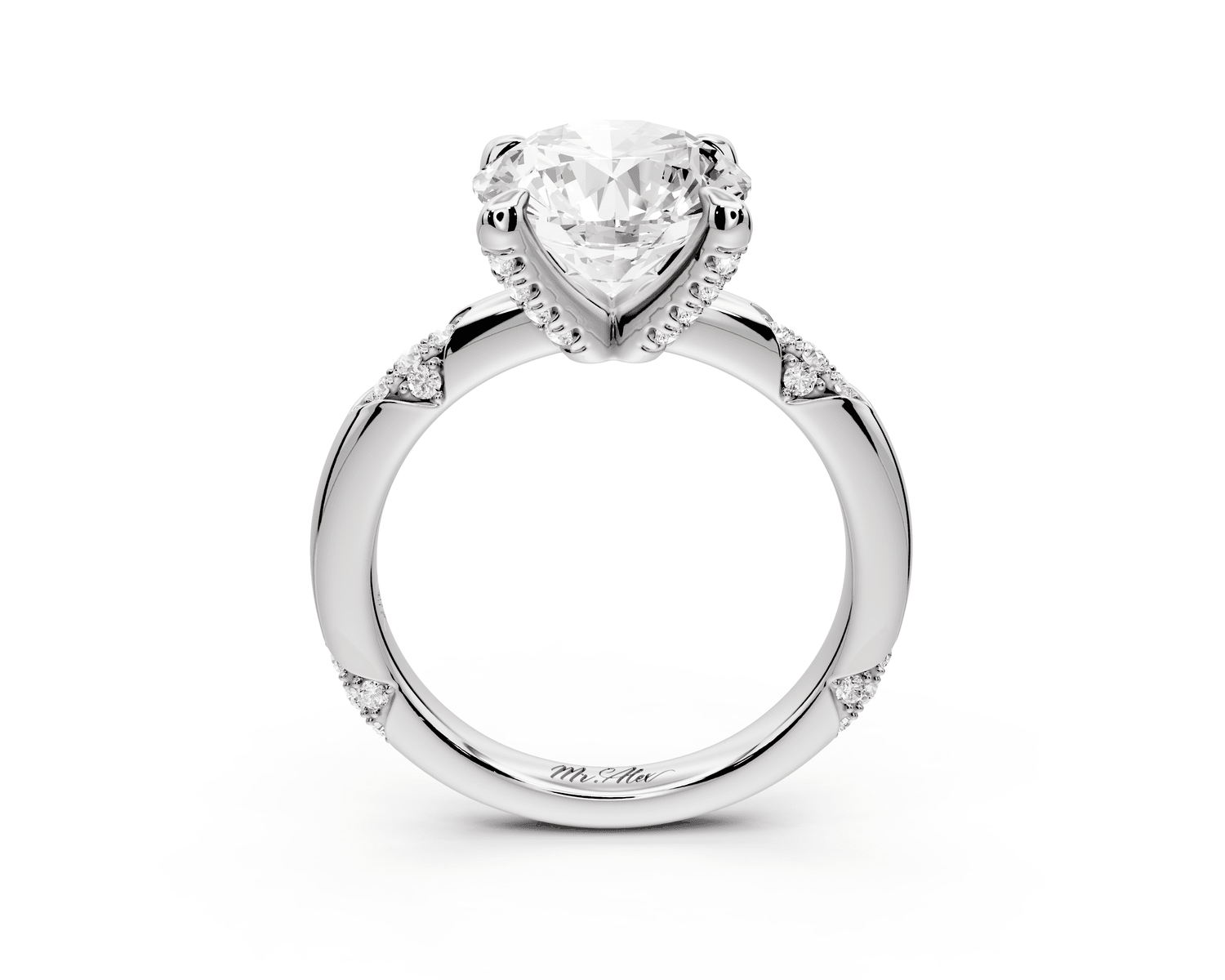 Luna - 3ct 14k white gold round Diamond Crown with Flush - Set Diamond Clusters Engagement Ring - Mr. Alex Jewelry