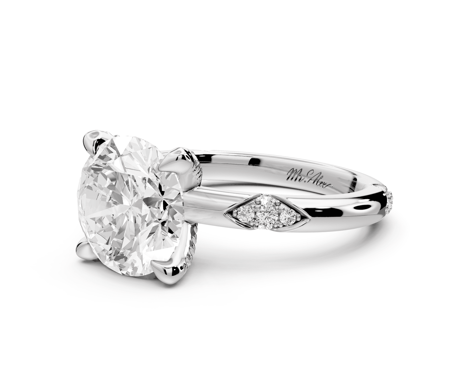 Luna - 3ct 14k white gold round Diamond Crown with Flush - Set Diamond Clusters Engagement Ring - Mr. Alex Jewelry