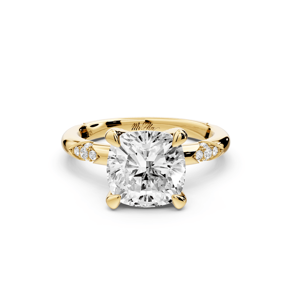 Luna - 3ct 14k yellow gold cushion Diamond Crown with Flush - Set Diamond Clusters Engagement Ring - Mr. Alex Jewelry