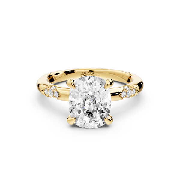 Luna - 3ct 14k yellow gold ecushion Diamond Crown with Flush - Set Diamond Clusters Engagement Ring - Mr. Alex Jewelry