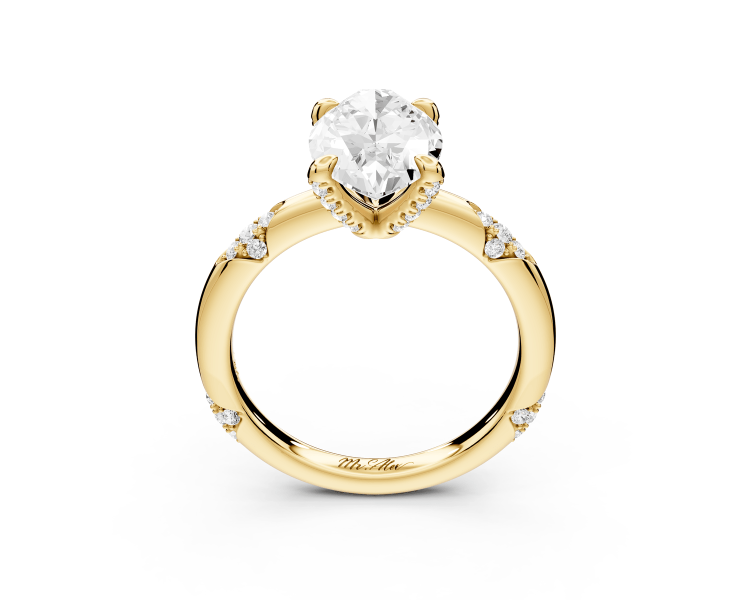 Luna - 3ct 14k yellow gold marquise Diamond Crown with Flush - Set Diamond Clusters Engagement Ring - Mr. Alex Jewelry