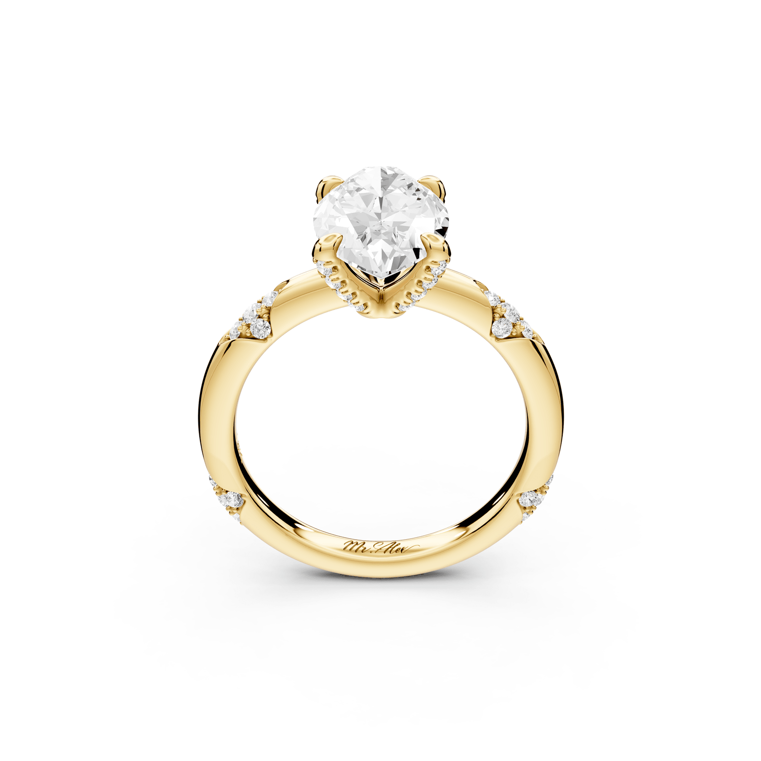 Luna - 3ct 14k yellow gold marquise Diamond Crown with Flush - Set Diamond Clusters Engagement Ring - Mr. Alex Jewelry