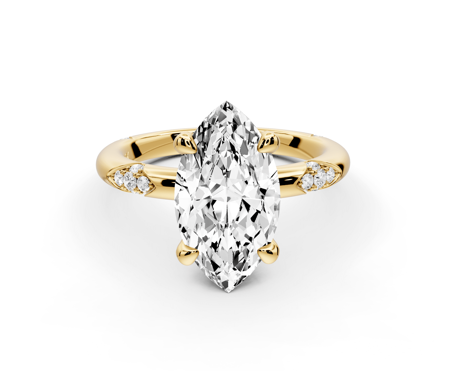 Luna - 3ct 14k yellow gold marquise Diamond Crown with Flush - Set Diamond Clusters Engagement Ring - Mr. Alex Jewelry