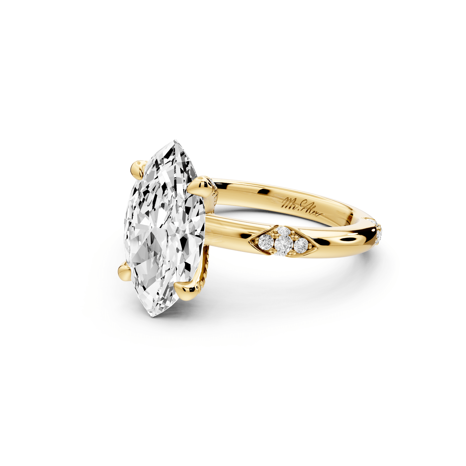 Luna - 3ct 14k yellow gold marquise Diamond Crown with Flush - Set Diamond Clusters Engagement Ring - Mr. Alex Jewelry