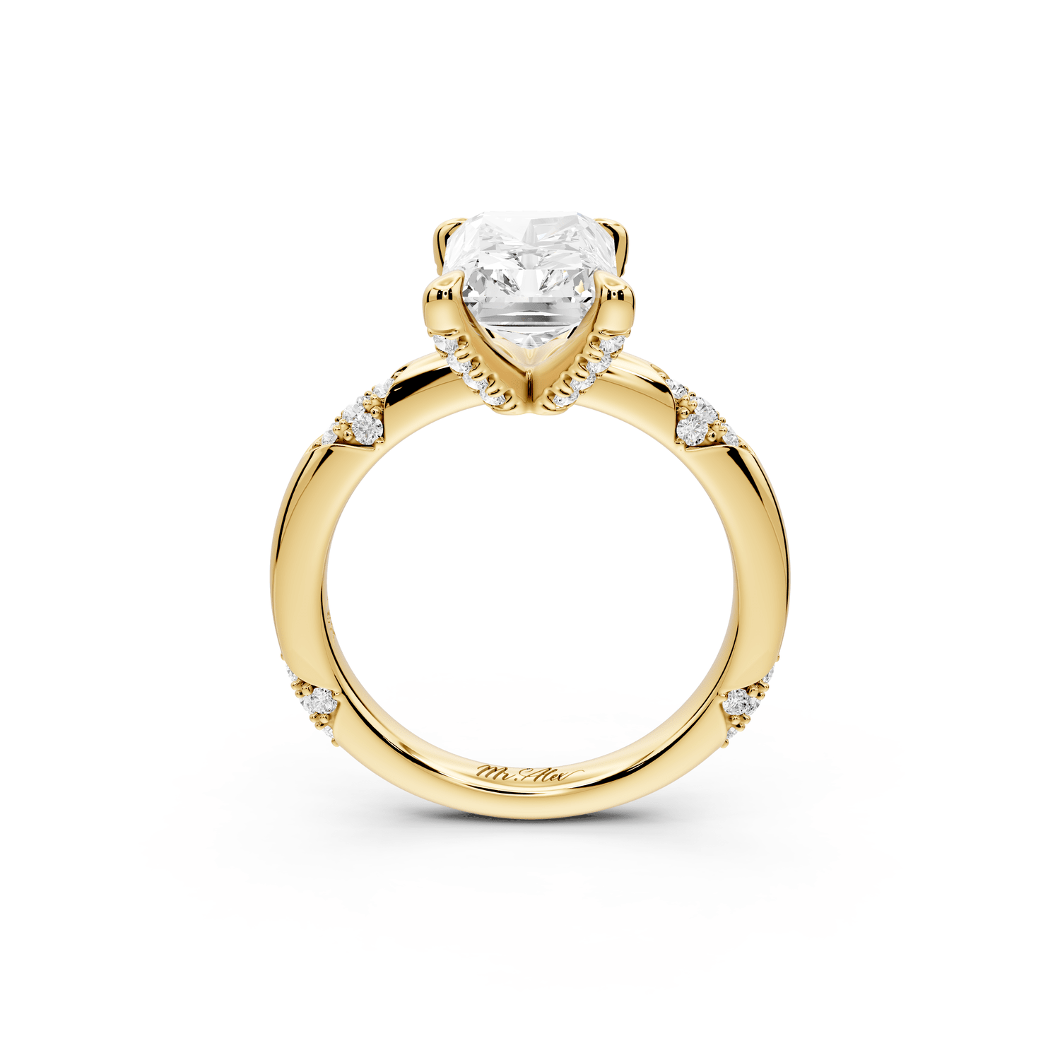 Luna - 3ct 14k yellow gold radiant Diamond Crown with Flush - Set Diamond Clusters Engagement Ring - Mr. Alex Jewelry