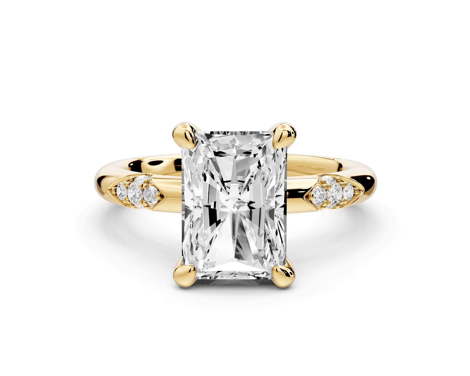 Luna - 3ct 14k yellow gold radiant Diamond Crown with Flush - Set Diamond Clusters Engagement Ring - Mr. Alex Jewelry