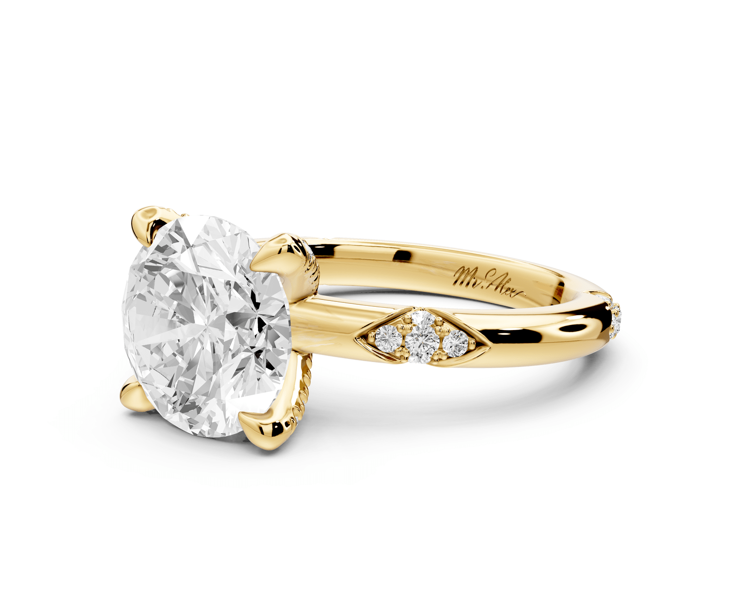 Luna - 3ct 14k yellow gold round Diamond Crown with Flush - Set Diamond Clusters Engagement Ring - Mr. Alex Jewelry