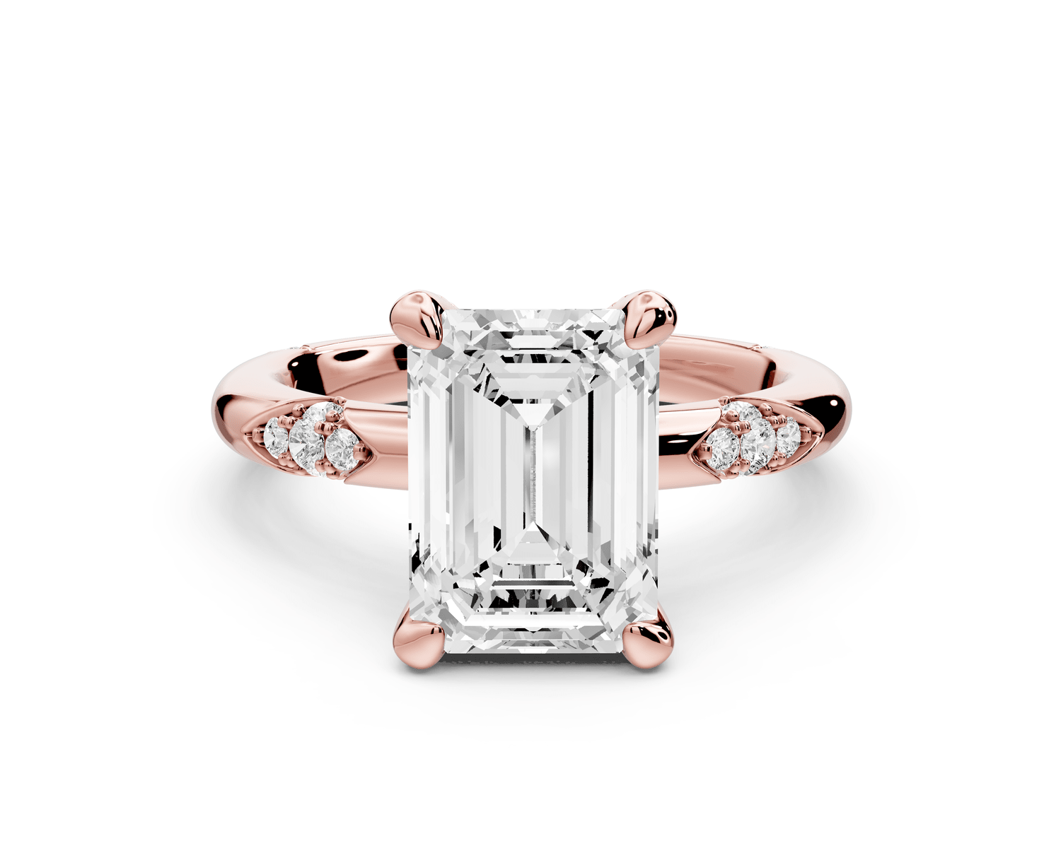 Luna - 3ct 18k rose gold emerald Diamond Crown with Flush - Set Diamond Clusters Engagement Ring - Mr. Alex Jewelry