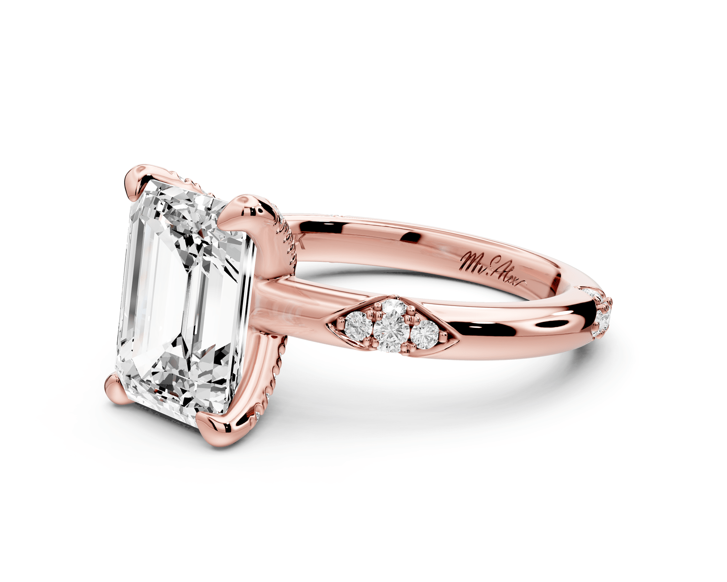 Luna - 3ct 18k rose gold emerald Diamond Crown with Flush - Set Diamond Clusters Engagement Ring - Mr. Alex Jewelry