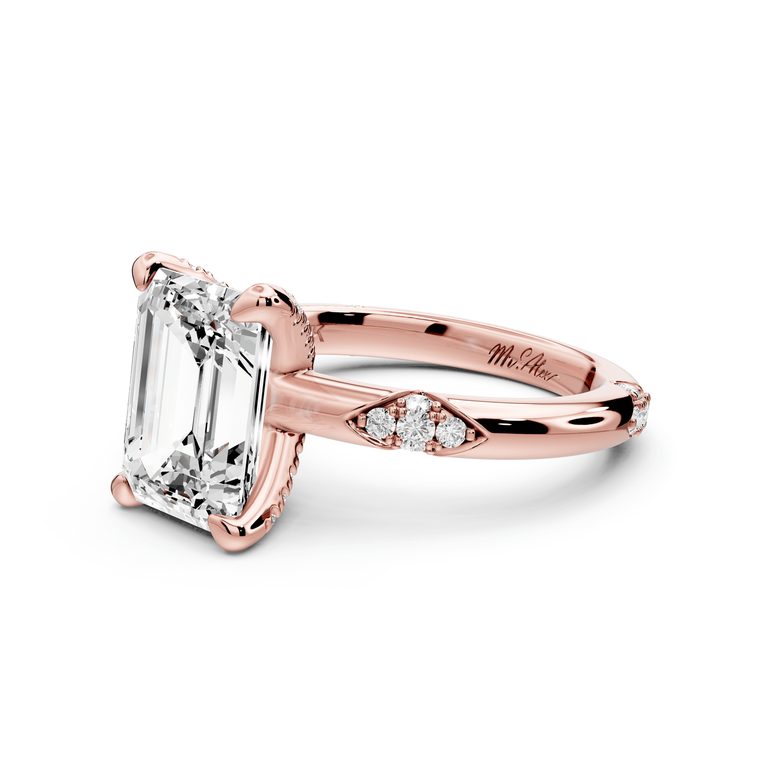Luna - 3ct 18k rose gold emerald Diamond Crown with Flush - Set Diamond Clusters Engagement Ring - Mr. Alex Jewelry