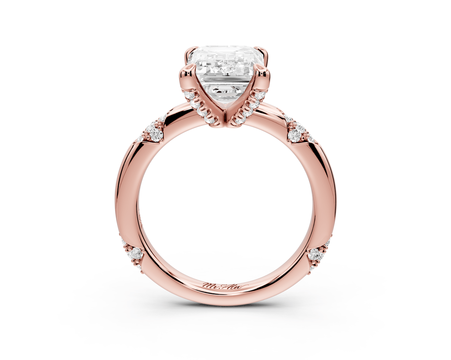 Luna - 3ct 18k rose gold emerald Diamond Crown with Flush - Set Diamond Clusters Engagement Ring - Mr. Alex Jewelry