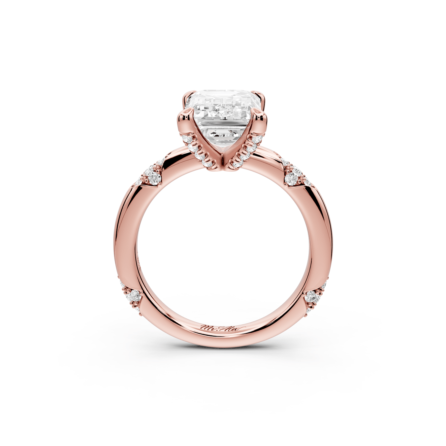 Luna - 3ct 18k rose gold emerald Diamond Crown with Flush - Set Diamond Clusters Engagement Ring - Mr. Alex Jewelry