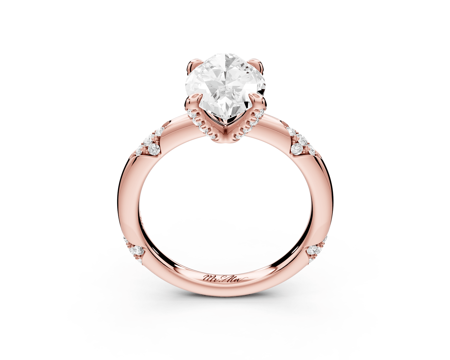 Luna - 3ct 18k rose gold marquise Diamond Crown with Flush - Set Diamond Clusters Engagement Ring - Mr. Alex Jewelry