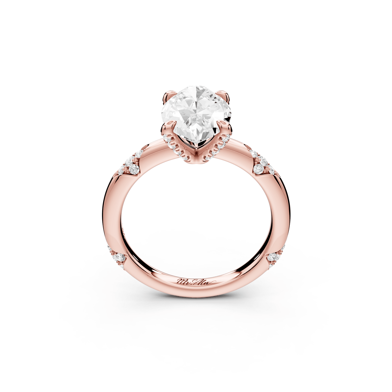 Luna - 3ct 18k rose gold marquise Diamond Crown with Flush - Set Diamond Clusters Engagement Ring - Mr. Alex Jewelry