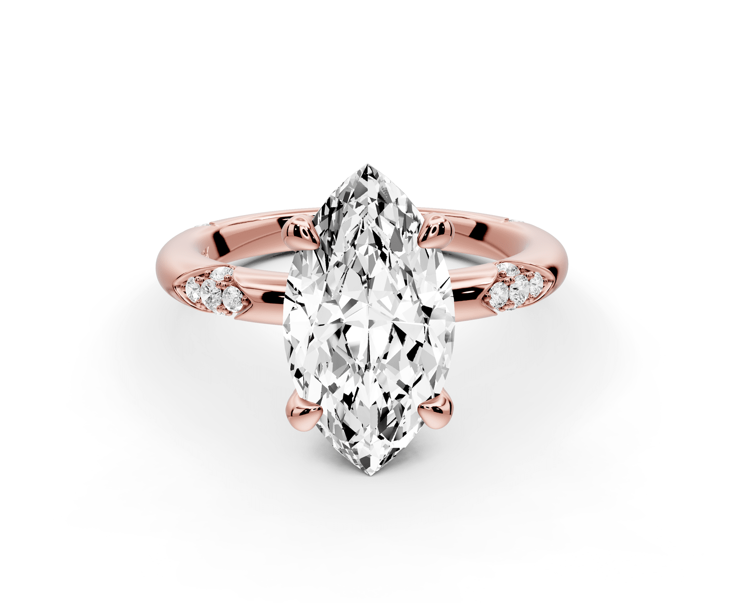 Luna - 3ct 18k rose gold marquise Diamond Crown with Flush - Set Diamond Clusters Engagement Ring - Mr. Alex Jewelry