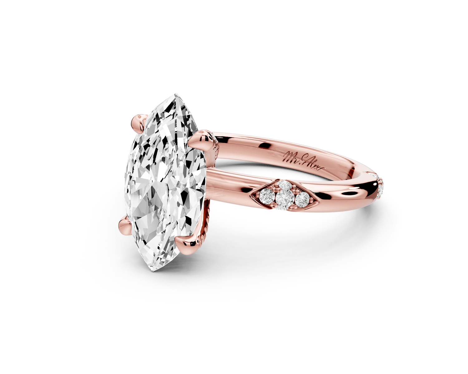 Luna - 3ct 18k rose gold marquise Diamond Crown with Flush - Set Diamond Clusters Engagement Ring - Mr. Alex Jewelry