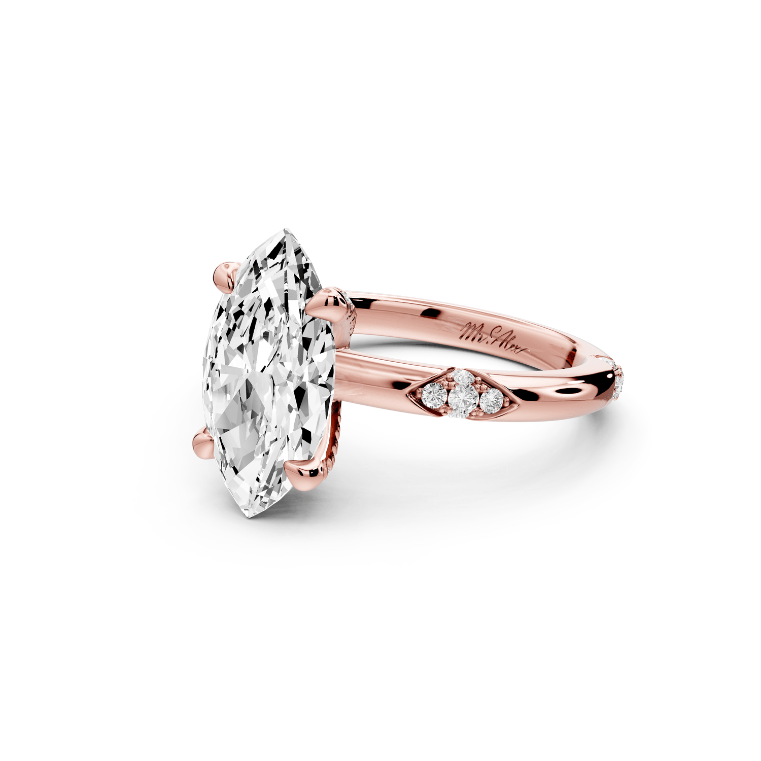 Luna - 3ct 18k rose gold marquise Diamond Crown with Flush - Set Diamond Clusters Engagement Ring - Mr. Alex Jewelry