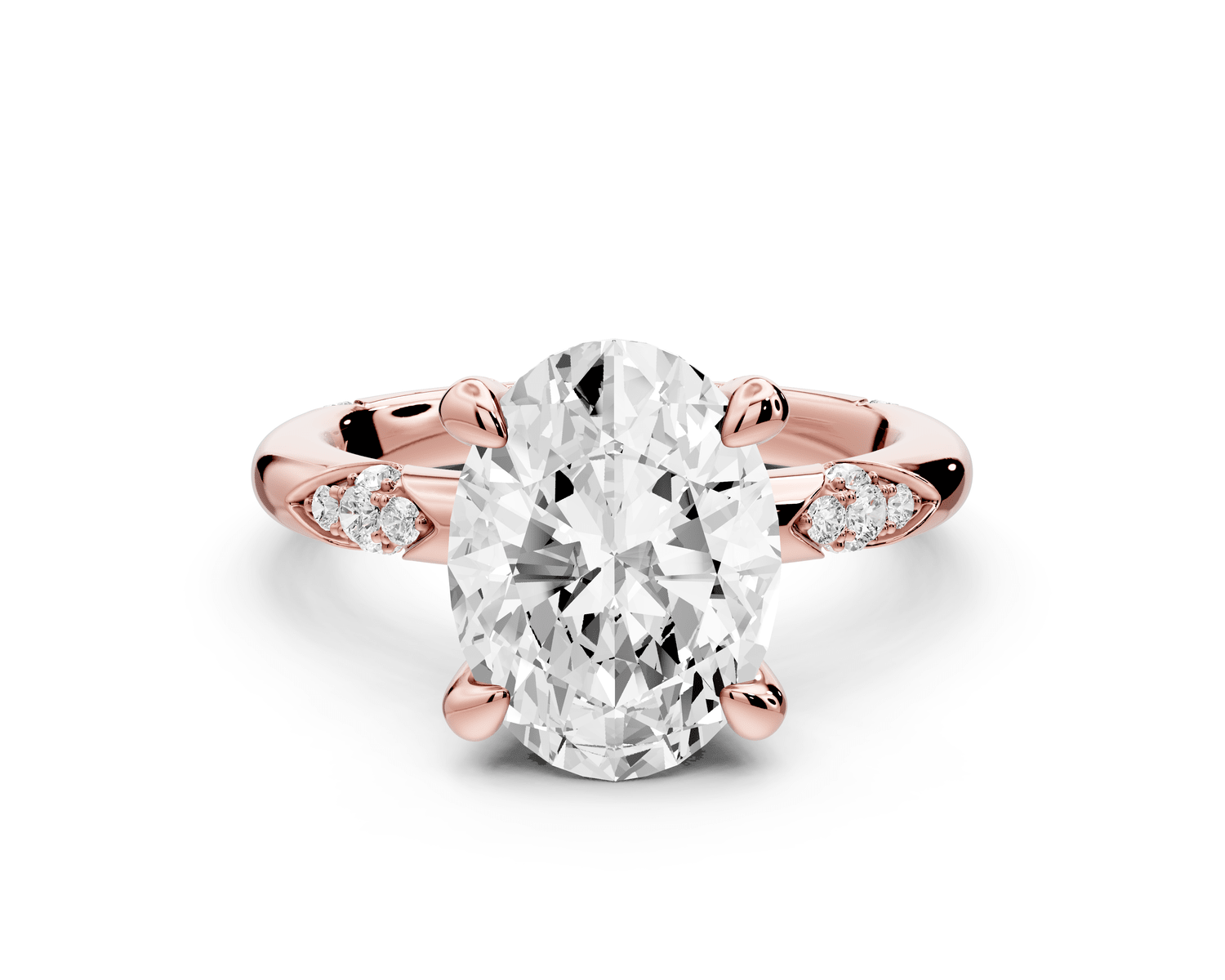 Luna - 3ct 18k rose gold oval Diamond Crown with Flush - Set Diamond Clusters Engagement Ring - Mr. Alex Jewelry