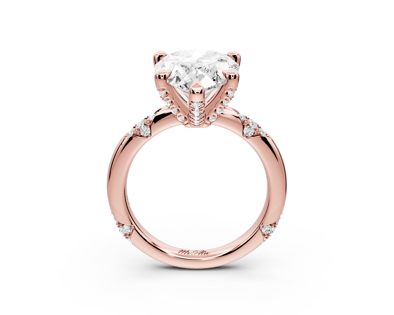 Luna - 3ct 18k rose gold pear Diamond Crown with Flush - Set Diamond Clusters Engagement Ring - Mr. Alex Jewelry