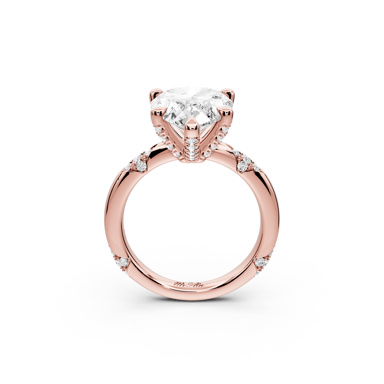 Luna - 3ct 18k rose gold pear Diamond Crown with Flush - Set Diamond Clusters Engagement Ring - Mr. Alex Jewelry