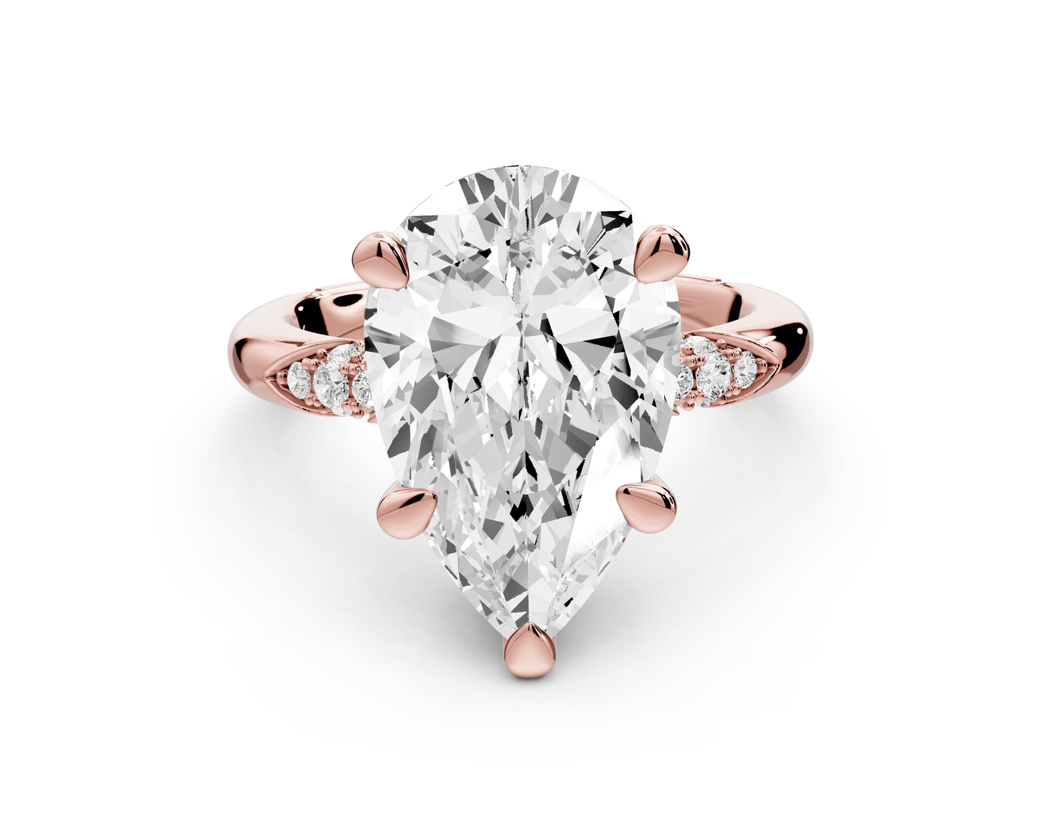 Luna - 3ct 18k rose gold pear Diamond Crown with Flush - Set Diamond Clusters Engagement Ring - Mr. Alex Jewelry