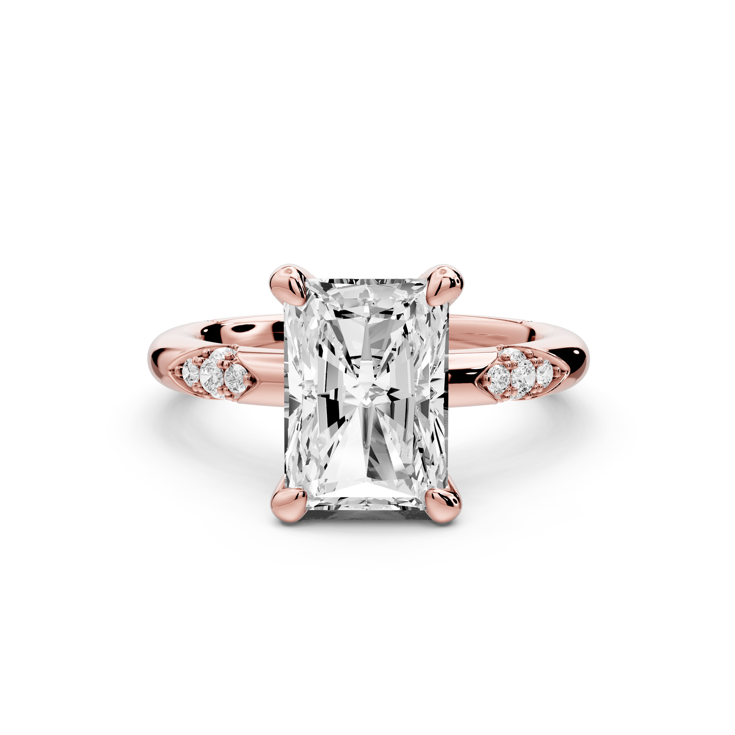 Luna - 3ct 18k rose gold radiant Diamond Crown with Flush - Set Diamond Clusters Engagement Ring - Mr. Alex Jewelry