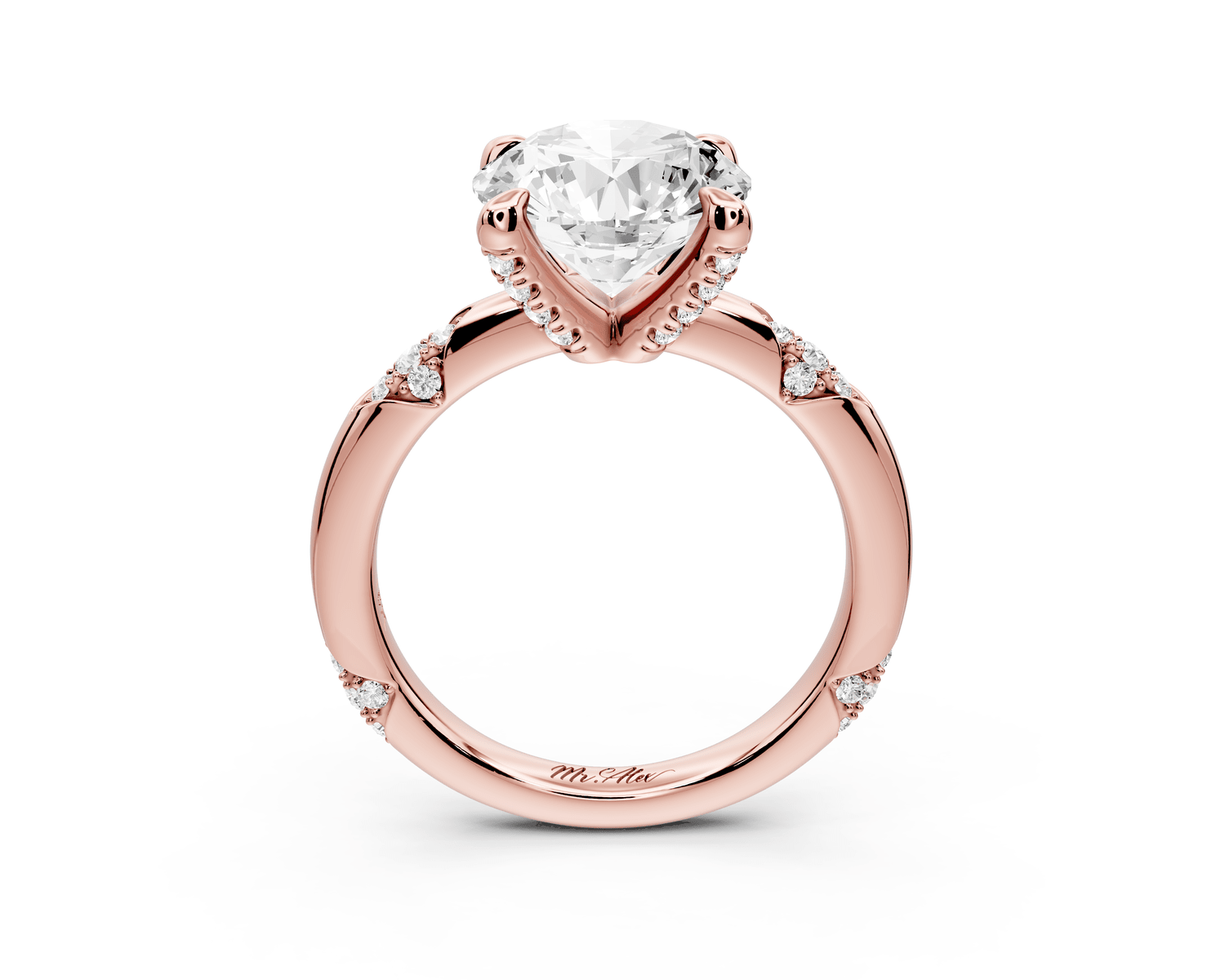Luna - 3ct 18k rose gold round Diamond Crown with Flush - Set Diamond Clusters Engagement Ring - Mr. Alex Jewelry