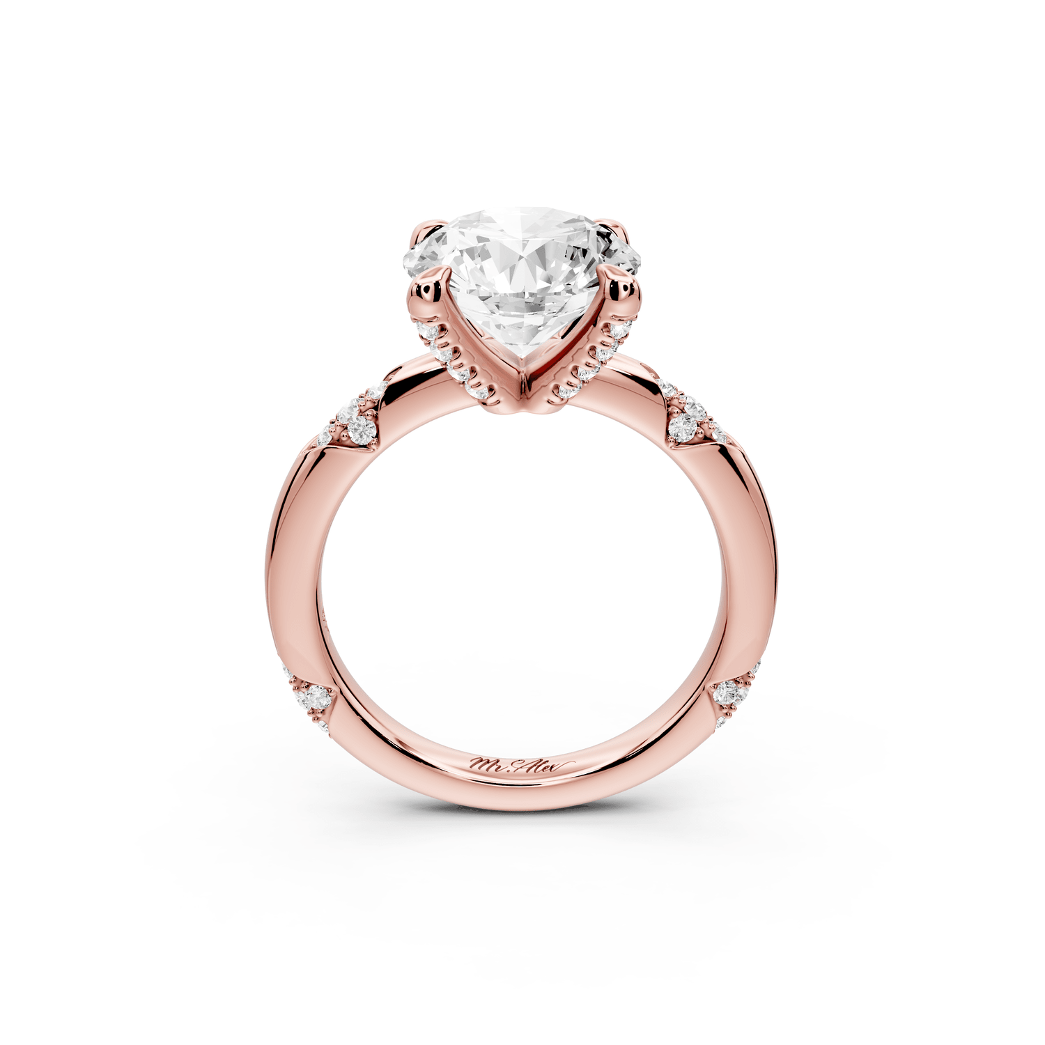 Luna - 3ct 18k rose gold round Diamond Crown with Flush - Set Diamond Clusters Engagement Ring - Mr. Alex Jewelry