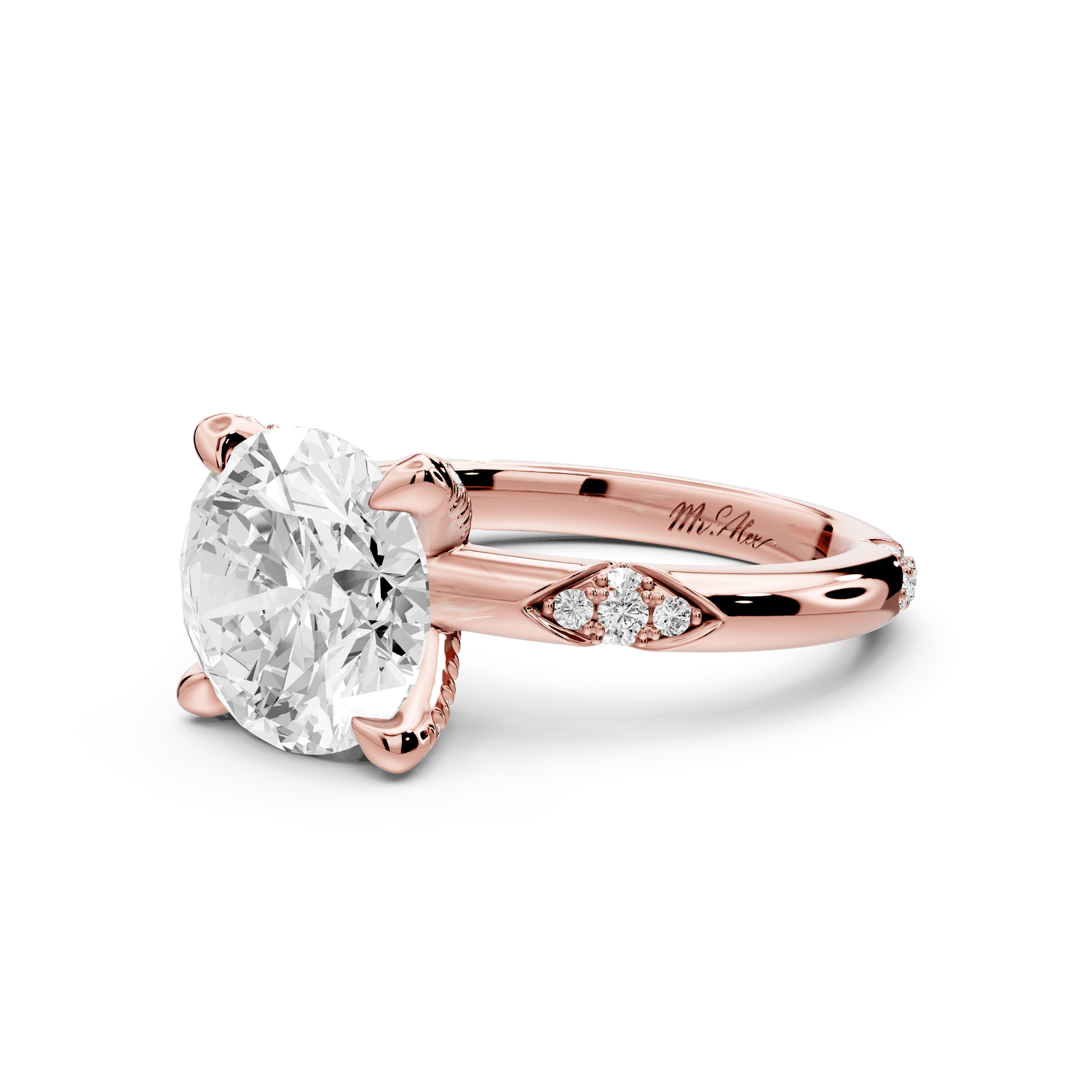 Luna - 3ct 18k rose gold round Diamond Crown with Flush - Set Diamond Clusters Engagement Ring - Mr. Alex Jewelry