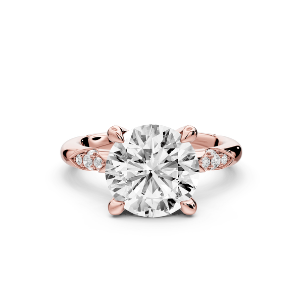 Luna - 3ct 18k rose gold round Diamond Crown with Flush - Set Diamond Clusters Engagement Ring - Mr. Alex Jewelry