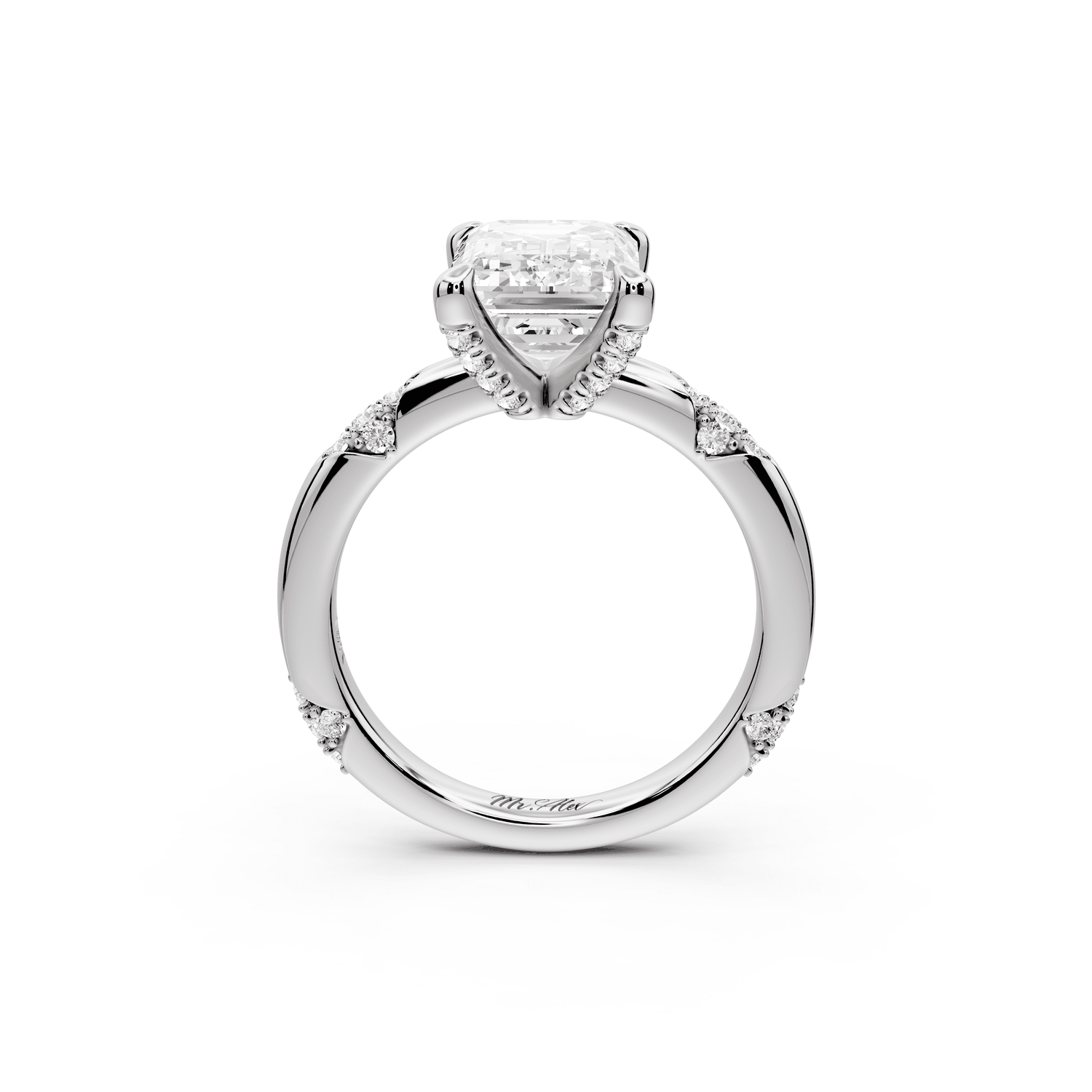 Luna - 3ct 18k white gold emerald Diamond Crown with Flush - Set Diamond Clusters Engagement Ring - Mr. Alex Jewelry