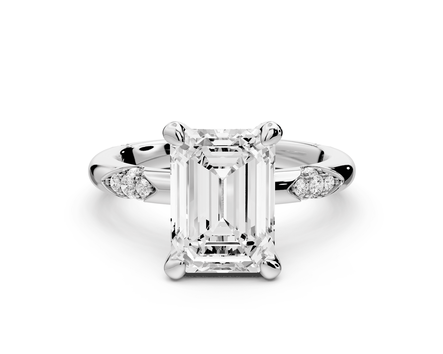 Luna - 3ct 18k white gold emerald Diamond Crown with Flush - Set Diamond Clusters Engagement Ring - Mr. Alex Jewelry