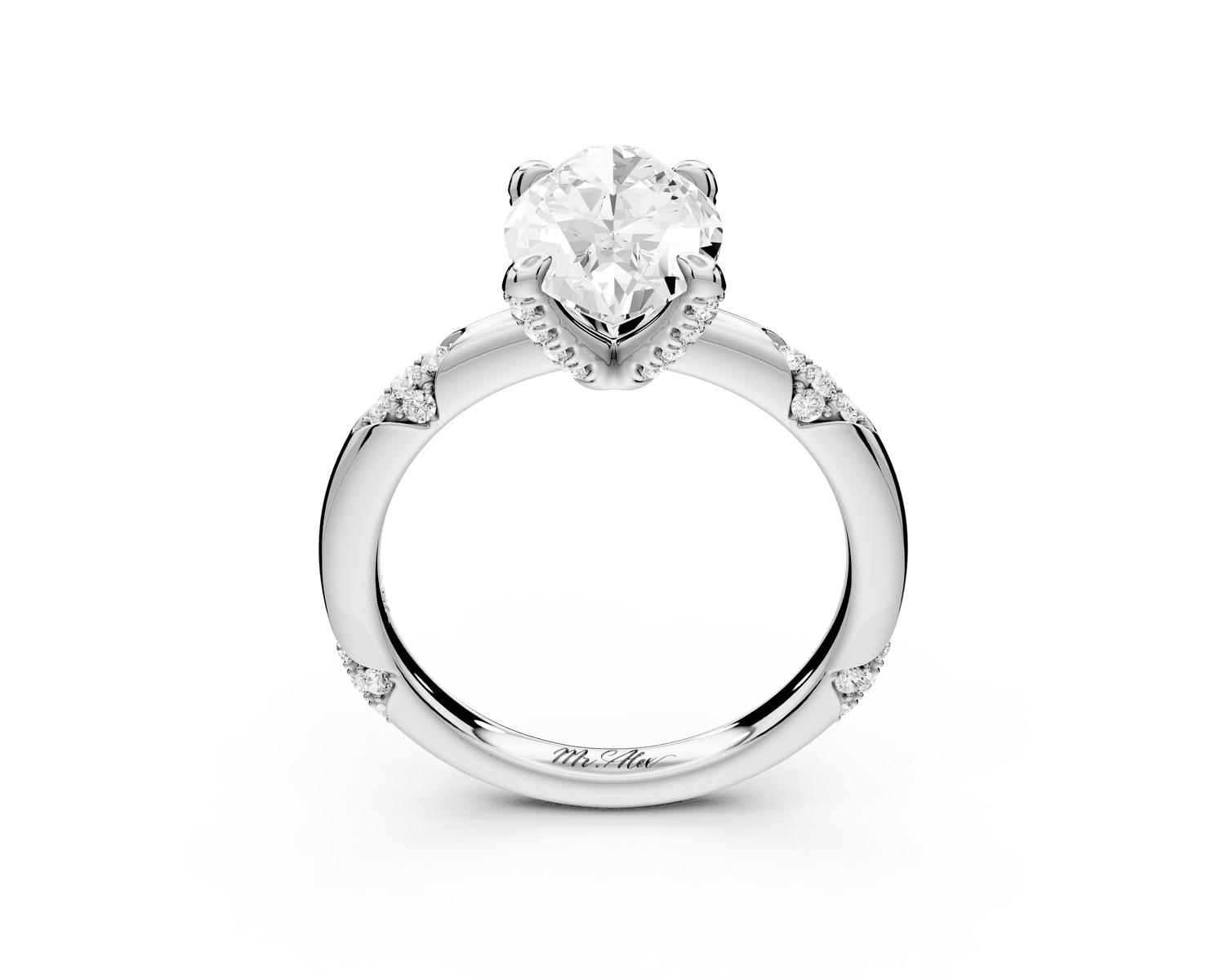 Luna - 3ct 18k white gold marquise Diamond Crown with Flush - Set Diamond Clusters Engagement Ring - Mr. Alex Jewelry