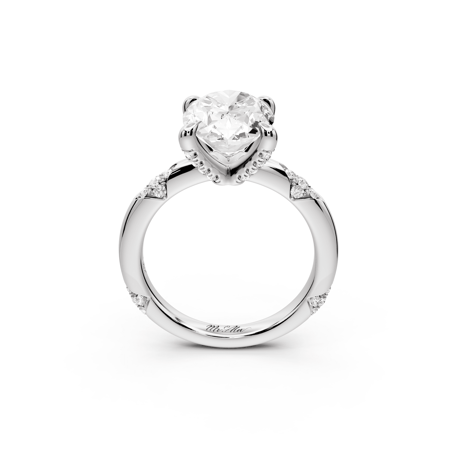 Luna - 3ct 18k white gold oval Diamond Crown with Flush - Set Diamond Clusters Engagement Ring - Mr. Alex Jewelry