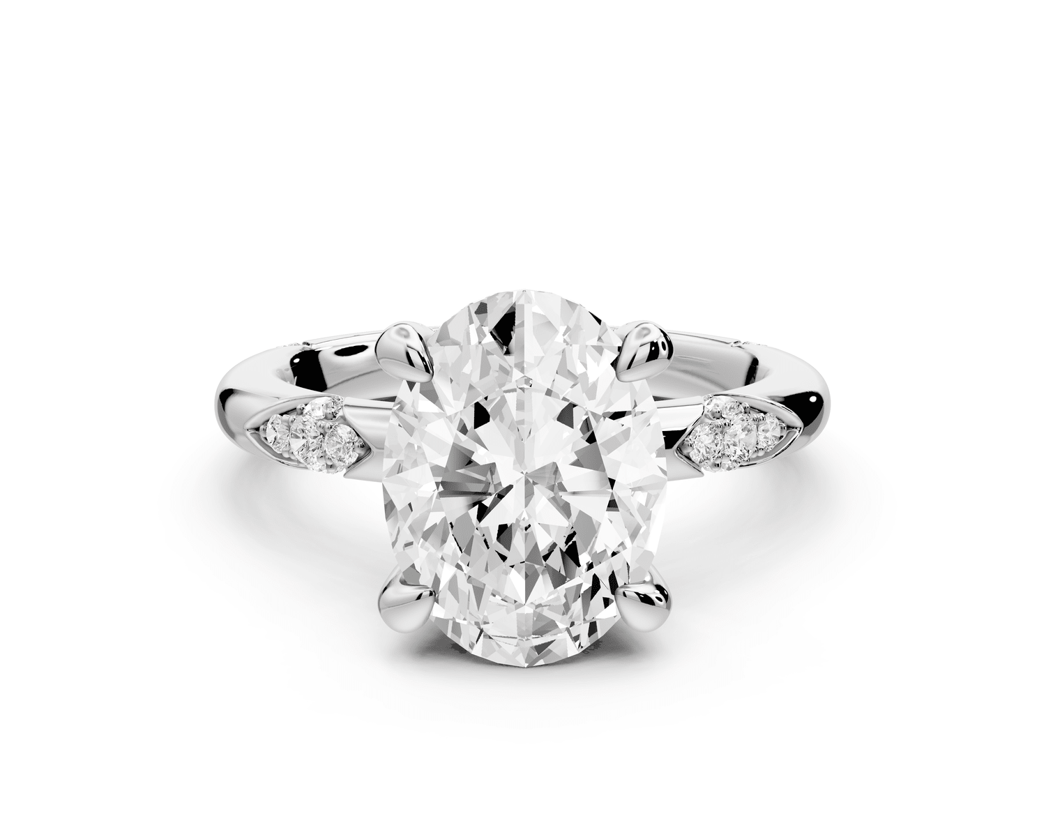 Luna - 3ct 18k white gold oval Diamond Crown with Flush - Set Diamond Clusters Engagement Ring - Mr. Alex Jewelry