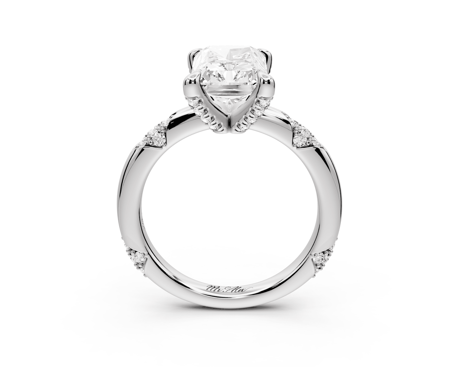 Luna - 3ct 18k white gold radiant Diamond Crown with Flush - Set Diamond Clusters Engagement Ring - Mr. Alex Jewelry