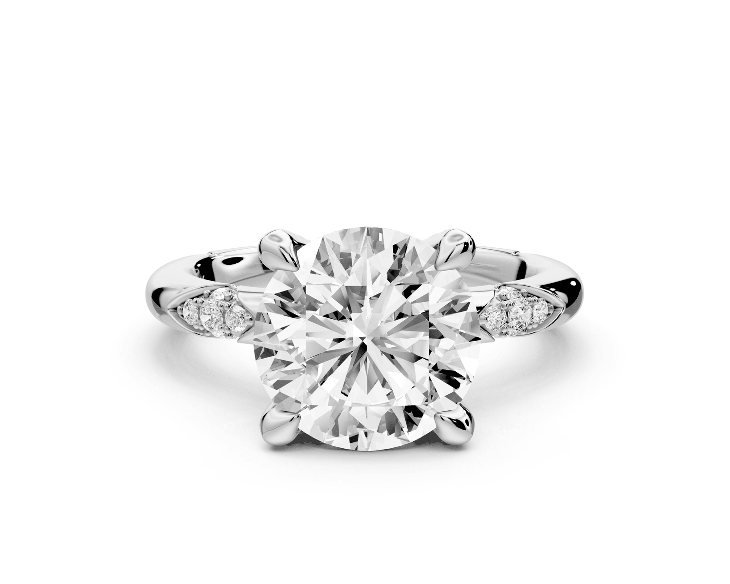 Luna - 3ct 18k white gold round Diamond Crown with Flush - Set Diamond Clusters Engagement Ring - Mr. Alex Jewelry