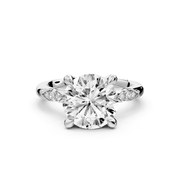 Luna - 3ct 18k white gold round Diamond Crown with Flush - Set Diamond Clusters Engagement Ring - Mr. Alex Jewelry