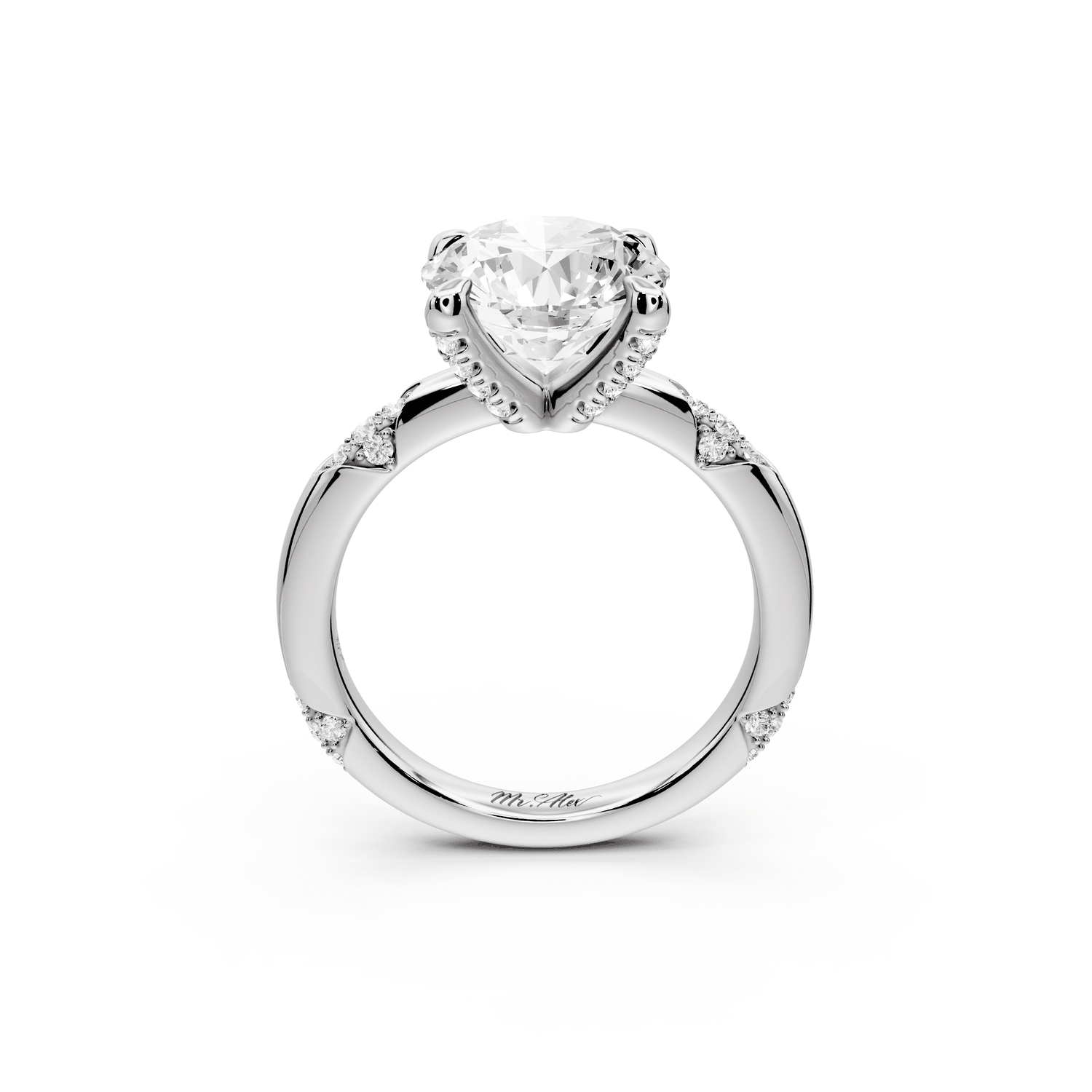 Luna - 3ct 18k white gold round Diamond Crown with Flush - Set Diamond Clusters Engagement Ring - Mr. Alex Jewelry